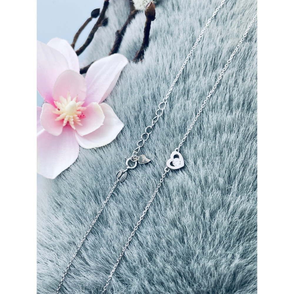 Herz mit Zirkonia 925 Silber Halskette Halsband Damen Kinder