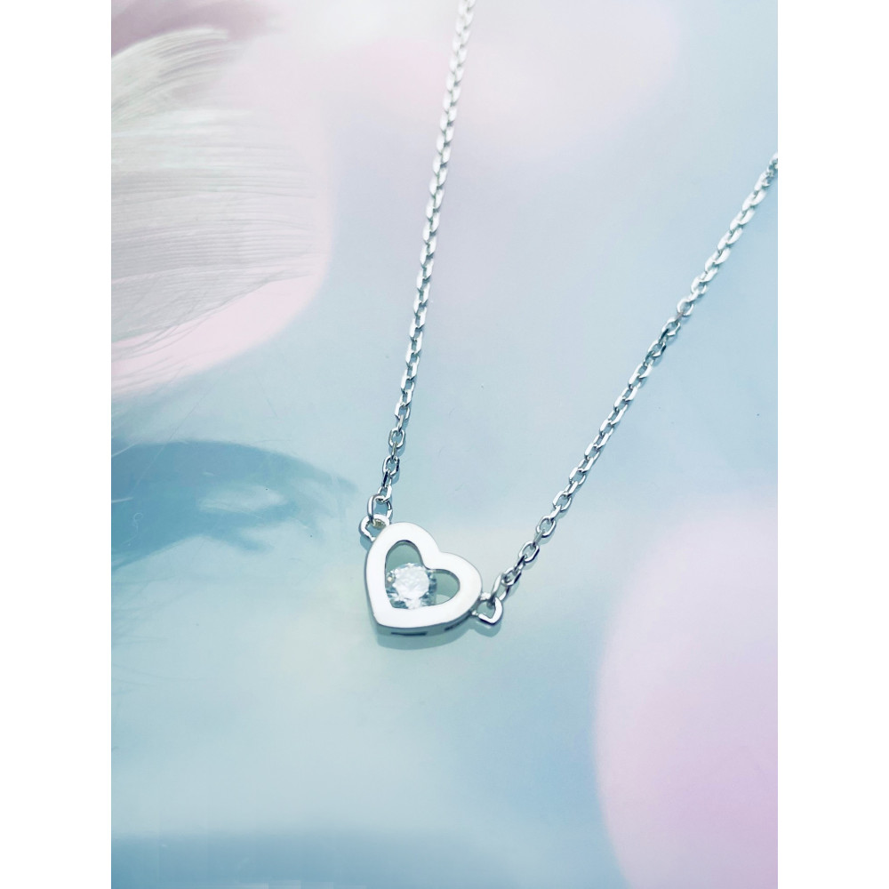 Herz mit Zirkonia 925 Silber Halskette Halsband Damen Kinder