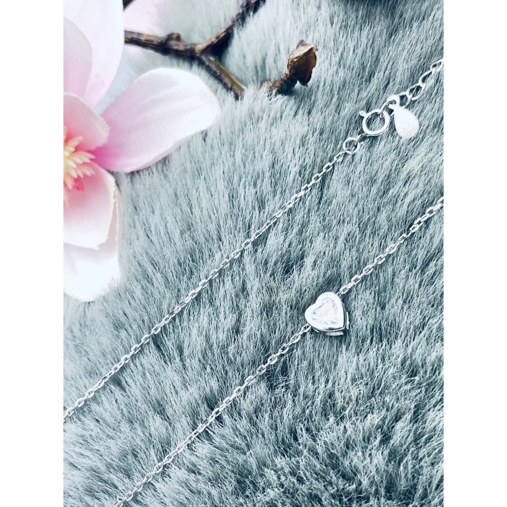 Herz mit Zirkonia 925 Silber Halskette Halsband Damen Kinder