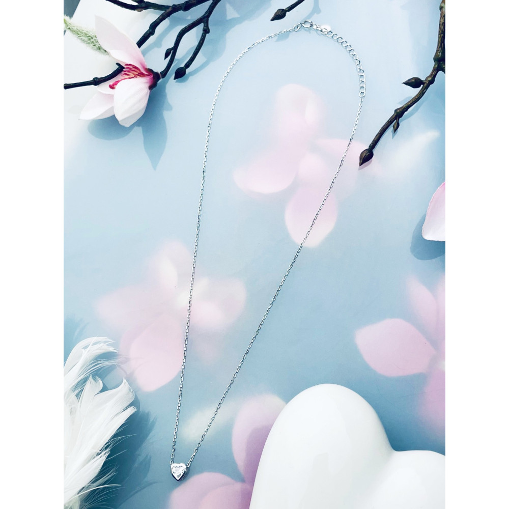 Herz mit Zirkonia 925 Silber Halskette Halsband Damen Kinder