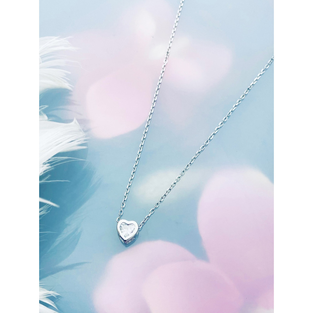 Herz mit Zirkonia 925 Silber Halskette Halsband Damen Kinder