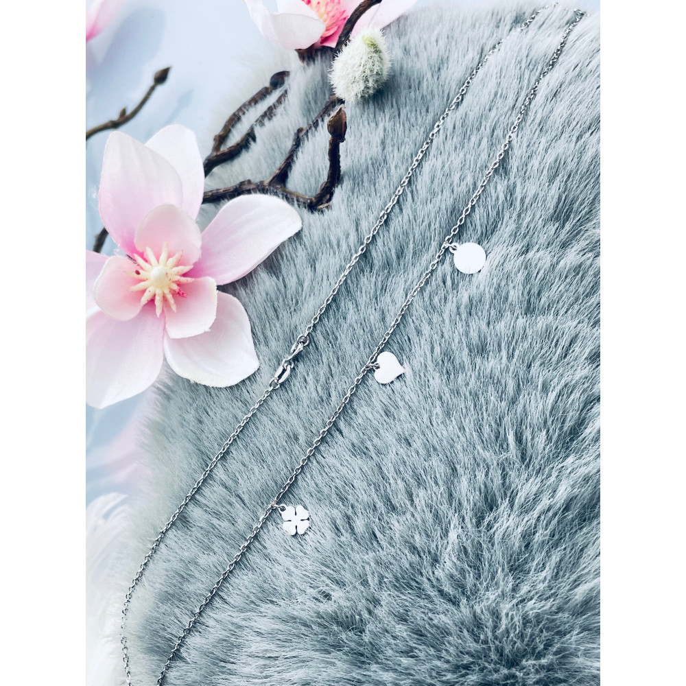 Srebrny naszyjnik koniczynka serce kółko