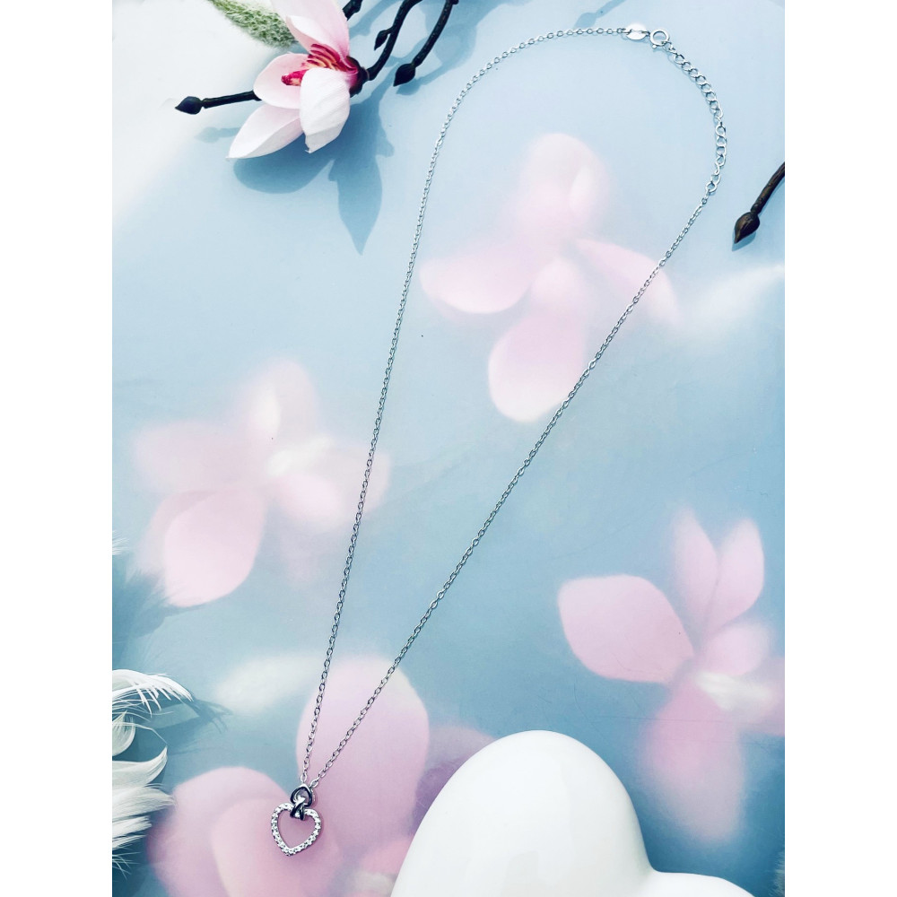 Herz mit Zirkonia 925 Silber Halskette Halsband Damen Kinder