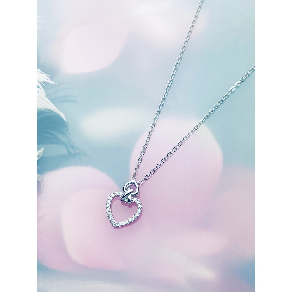 Herz mit Zirkonia 925 Silber Halskette Halsband Damen Kinder