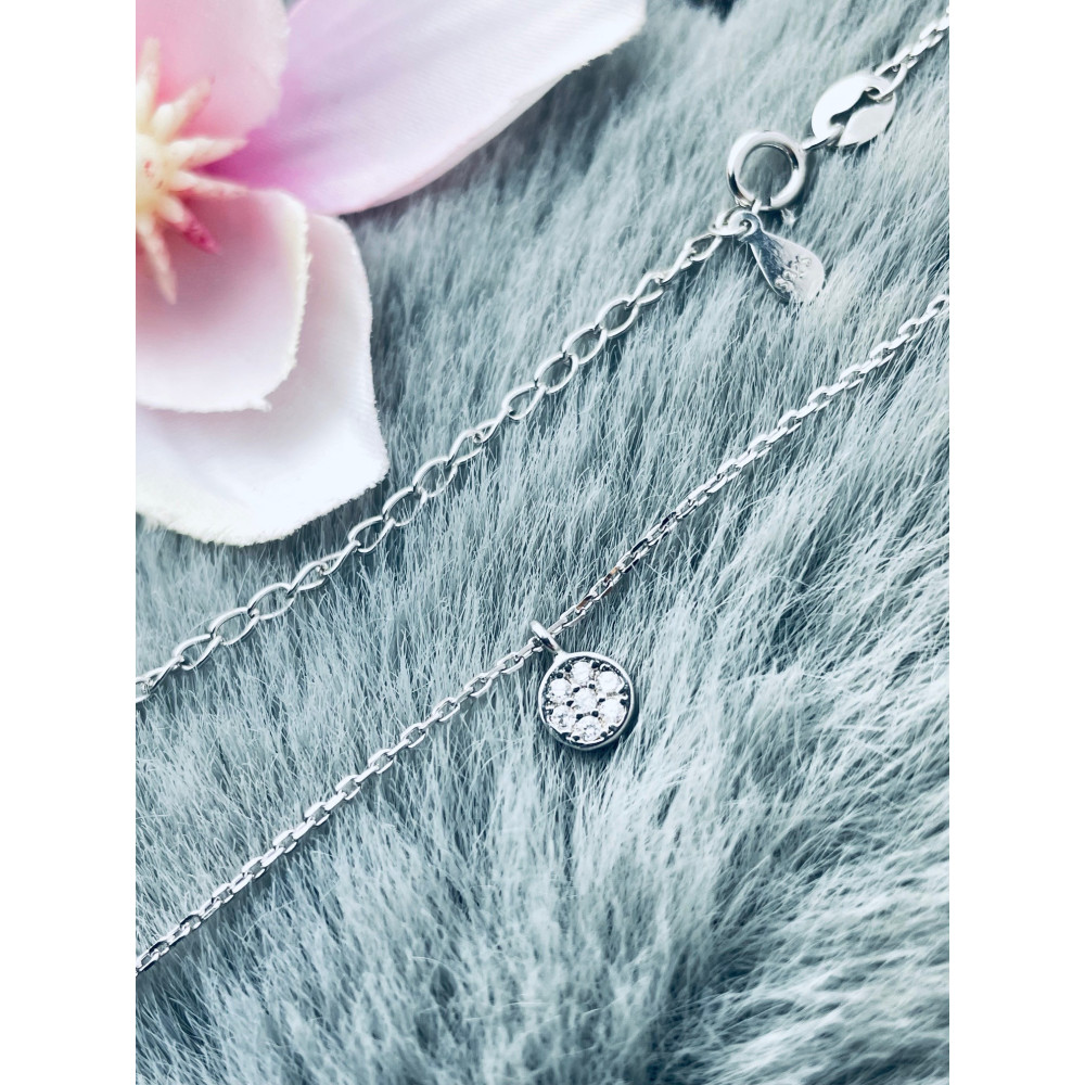 Kreis mit Zirkonia 925 Silber Halskette Halsband Damen Kinder