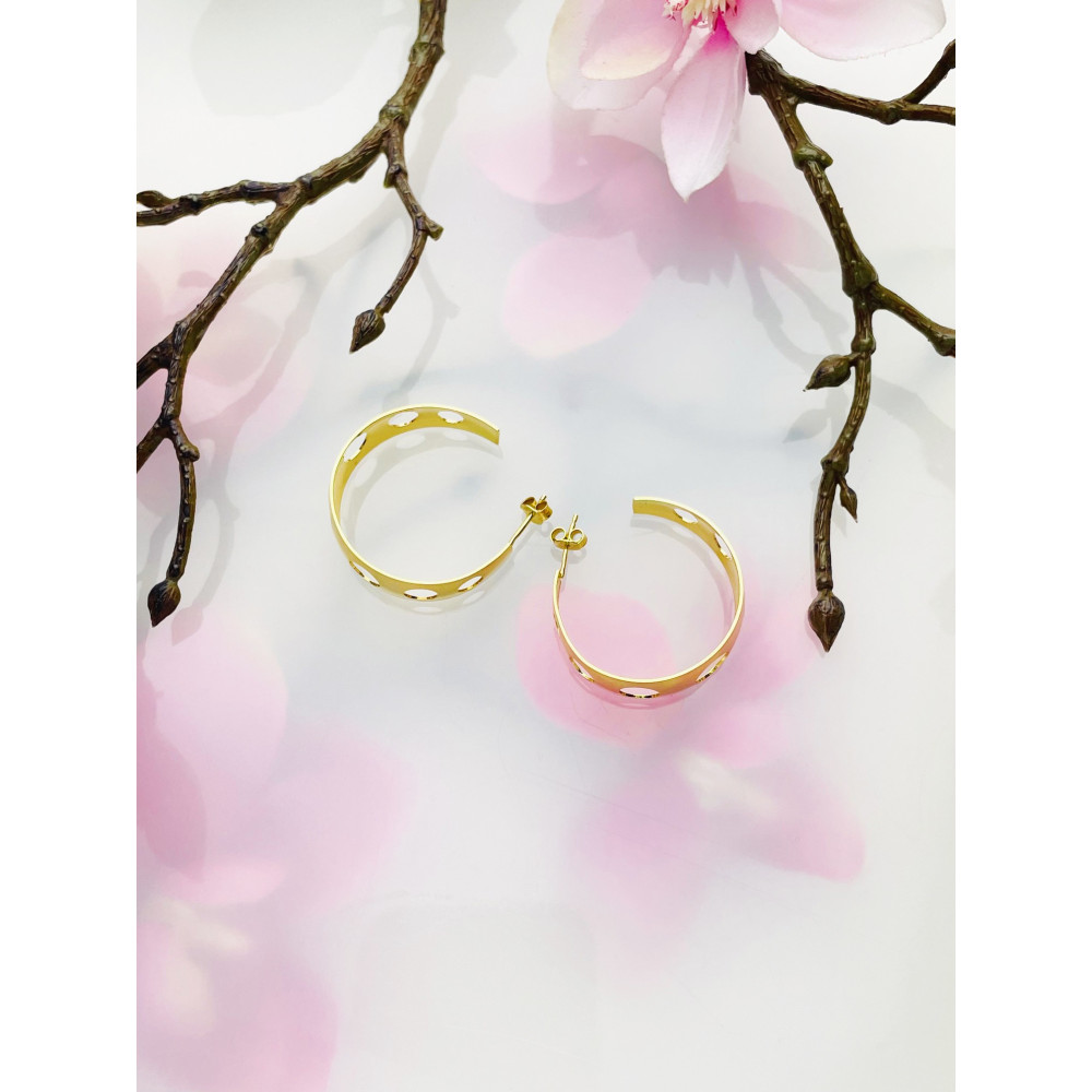 Srebrne kolczyki pozłacane półkola ażurowe