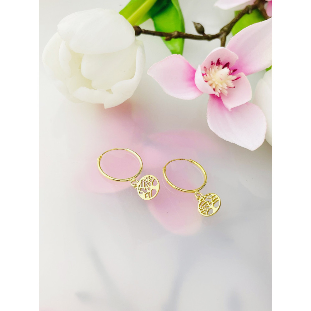 Srebrne kolczyki pozłacane koła drzewo