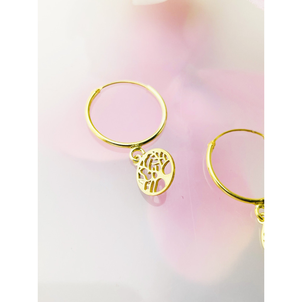 Srebrne kolczyki pozłacane koła drzewo