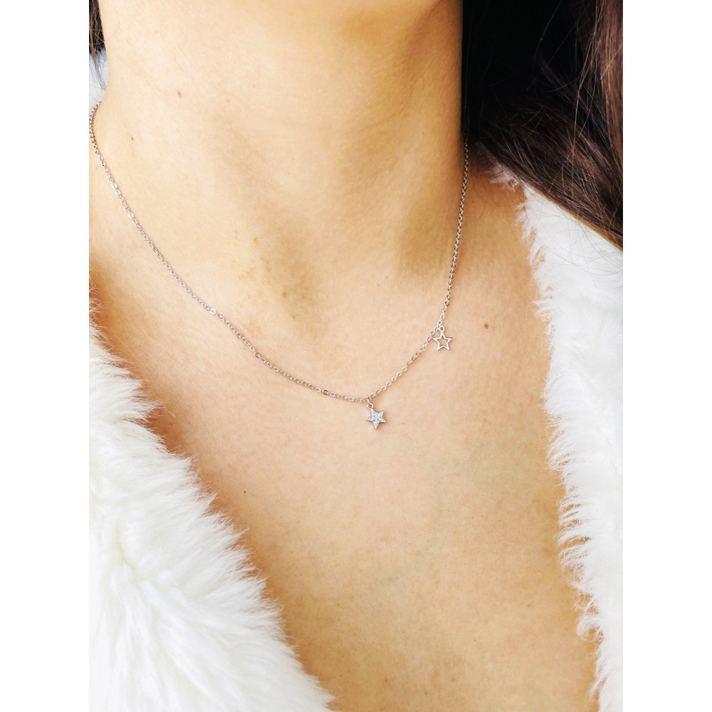 Stern mit Zirkonia 925 Silber Halskette  Halsband Damen Kinder