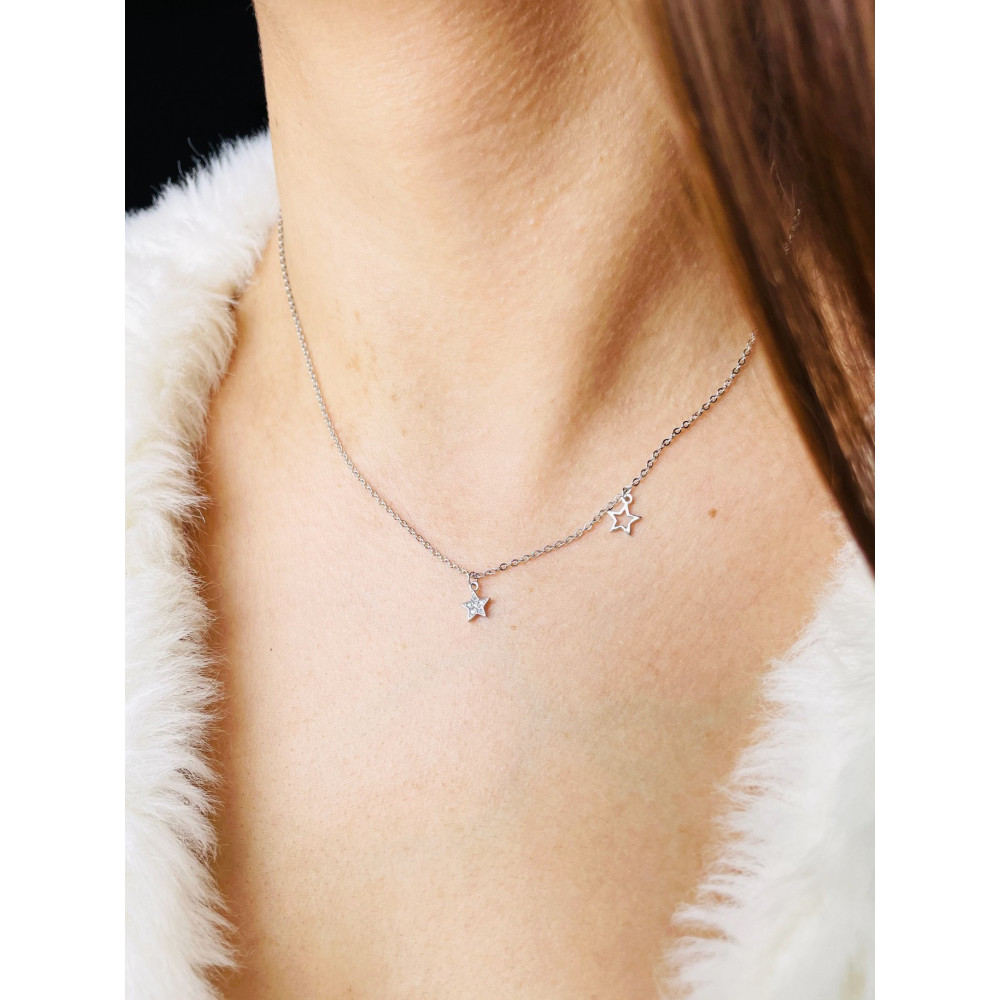 Stern mit Zirkonia 925 Silber Halskette  Halsband Damen Kinder