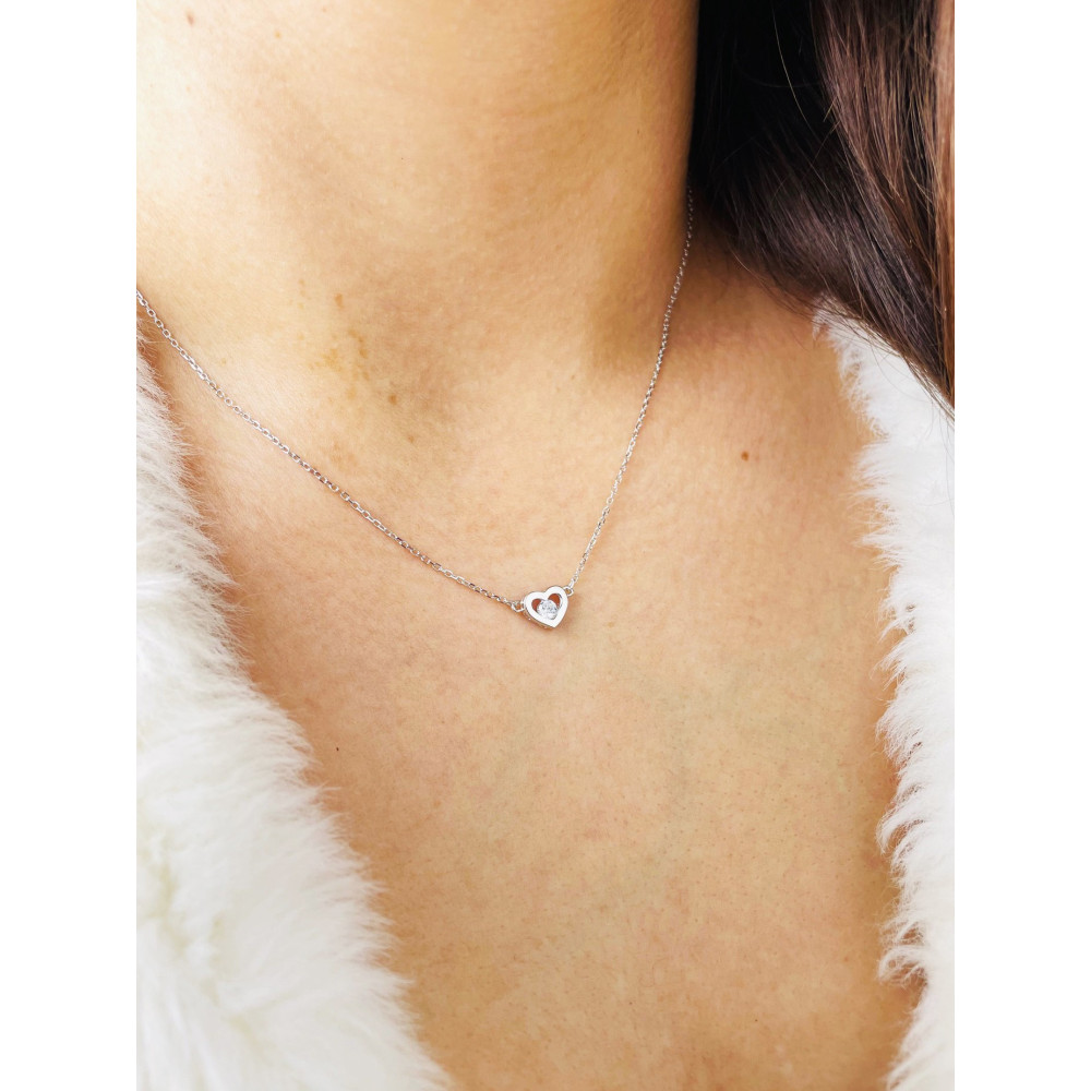 Herz mit Zirkonia 925 Silber Halskette Halsband Damen Kinder