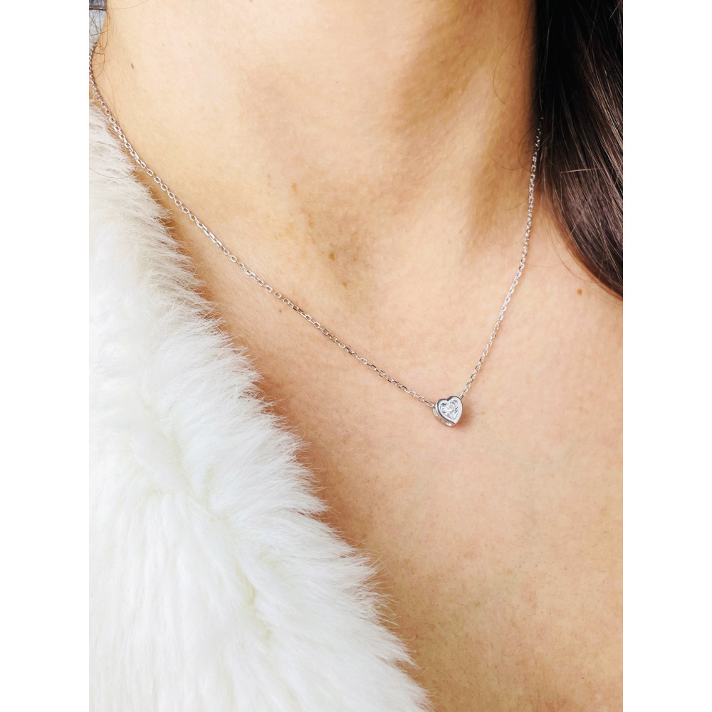Herz mit Zirkonia 925 Silber Halskette Halsband Damen Kinder