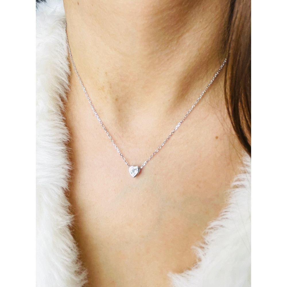 Herz mit Zirkonia 925 Silber Halskette Halsband Damen Kinder