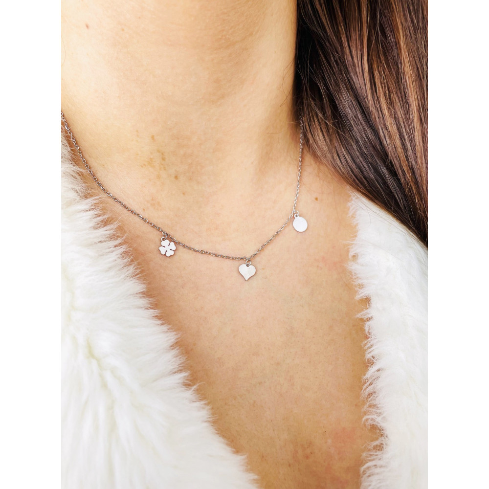 Kleeblatt Herz 925 Silber Halskette Halsband Damen Kinder