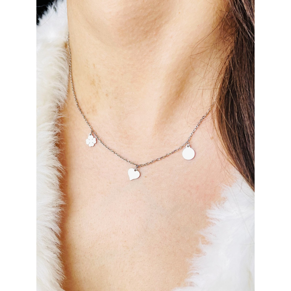 Kleeblatt Herz 925 Silber Halskette Halsband Damen Kinder