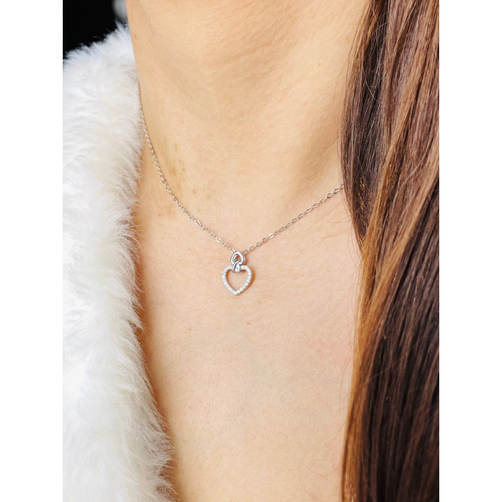 Herz mit Zirkonia 925 Silber Halskette Halsband Damen Kinder