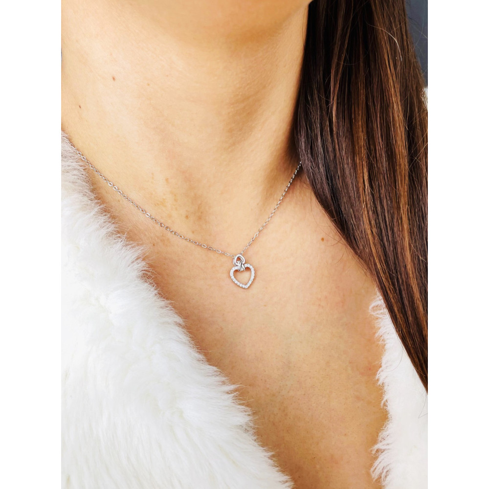 Herz mit Zirkonia 925 Silber Halskette Halsband Damen Kinder