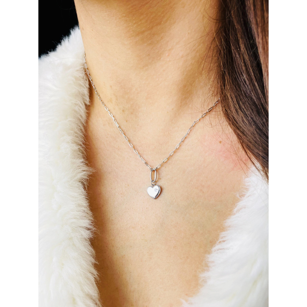 Herz mit Zirkonia 925 Silber Halskette Halsband Damen Kinder