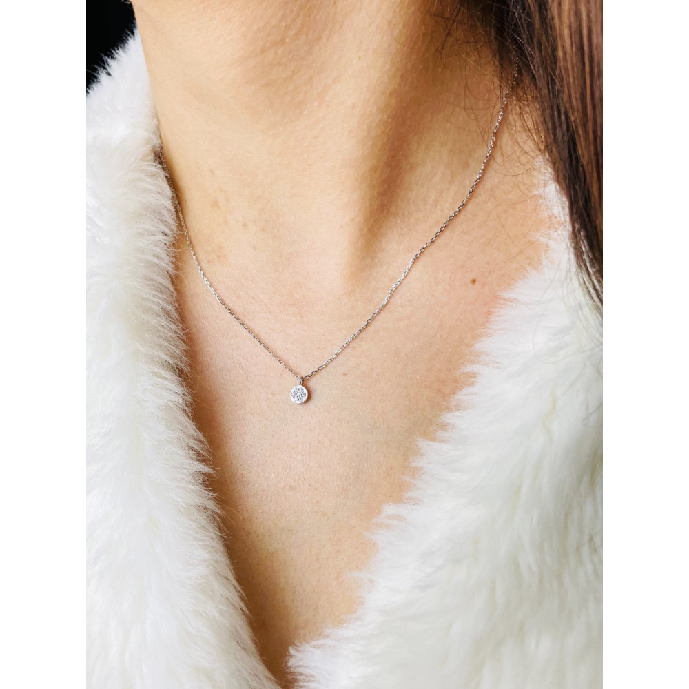 Kreis mit Zirkonia 925 Silber Halskette Halsband Damen Kinder